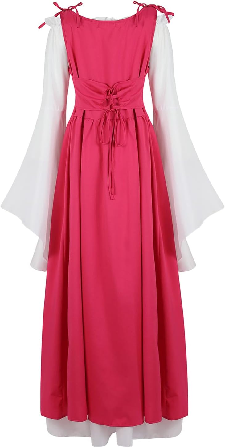 Kranchungel Renaissance Costume Women Dress: Flowy Long Sleeve Medieval Dress for Renaissance Faires & Medieval Festival