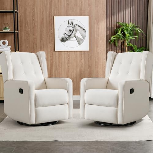 CANMOV Swivel Rocker Recliner Chair, Nursery Glider Chair, Nursery Rocking Chairs, Manual Reclining Chair, Grey