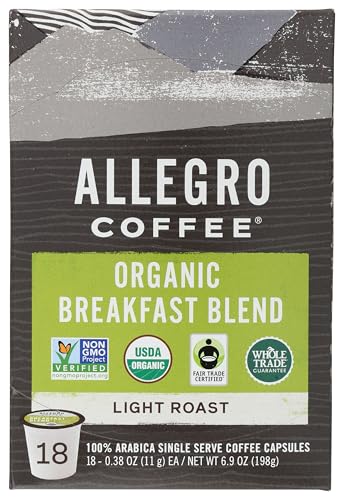 Allegro Coffee, Coffee Breakfast Blend Pods Organic 10 Count, 3.8 Ounce