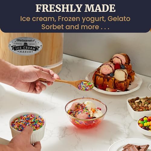 Elite Gourmet EIM402 4Qt Old Fashioned Wood Bucket Ice Cream Maker