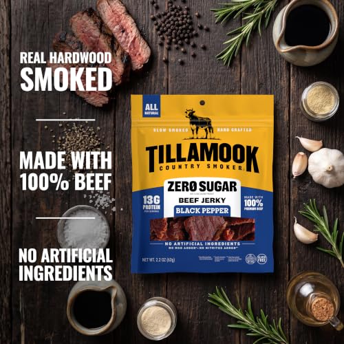 Tillamook Country Smoker Zero Sugar Keto Friendly Beef Jerky, Black Pepper, 2.2 Ounce