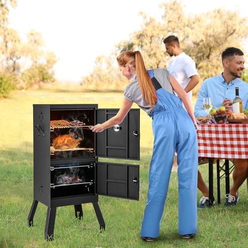 Giantex Vertical Charcoal Smoker, Outdoor BBQ Smoker Grill with Thermometer