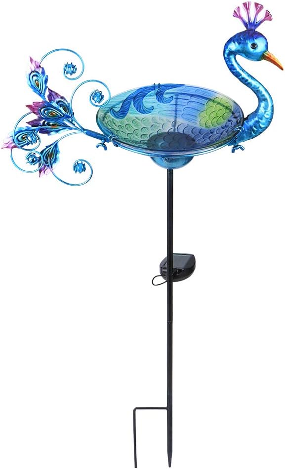 MUMTOP Outdoor Bird Bath Solar Birdbath Garden Feeder with Metal Stake,Blue