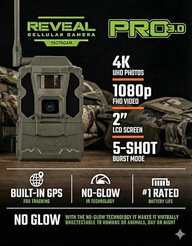 TACTACAM Reveal Pro 3.0 Cellular Trail Camera - Multi-Cellular Network, GPS, 2" LCD, No-Glow IR, Wi-Fi Enabled, HD Photos & 1080p Videos, Fast Trigger + 32GB SD Card (1PK)