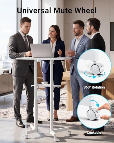 BONTEC Lecterns & Podiums Portable Mobile Standing Laptop Desk, Sit Stand | Height Adjustable, Home Office Classroom Pulpit Stand Up Desk Workstation, Rolling Table Laptop Cart with Storage Tray