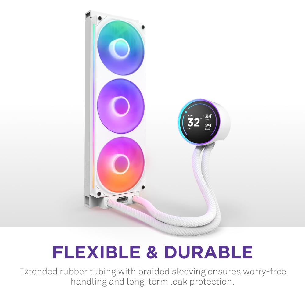 NZXT Kraken Elite 360 RGB - 360mm AIO CPU Cooler, LCD - White | 360mm RGB AIO with 2.36-inch LCD and F360 RGB Core fan. Flagship display cooling with synced RGB via CAM.