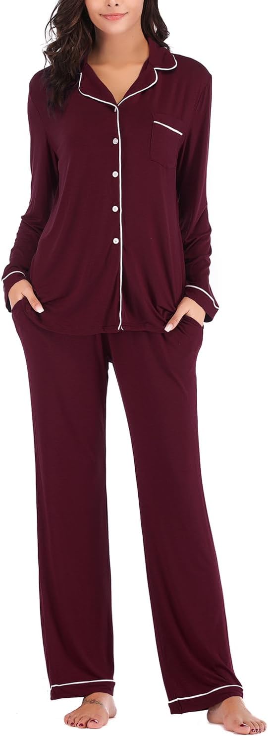 Aamikast Women's Pajama Sets Long Sleeve Button Down Sleepwear Nightwear Soft Pjs Lounge Sets