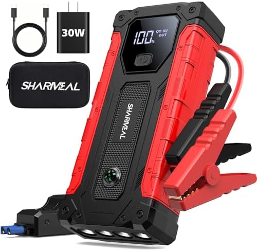 Sharmeal Car Battery Jump Starter 7000A, Jump Starter Battery Pack for All Gas and 12.0L Diesel, 12V Portable Jump Box with LED Light