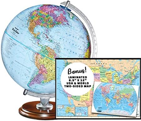 Replogle Student - Educational Classic World globe, Blue Ocean, Raised Relief feature, including a bonus map, made in USA, 12"/30cm diameter