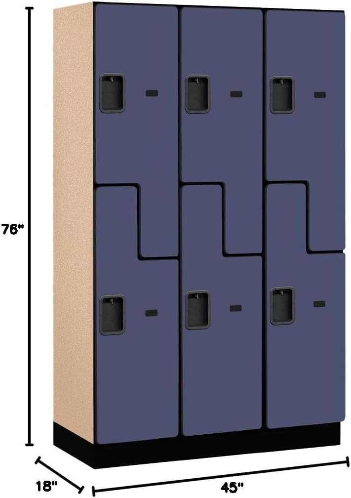 Salsbury Industries 2-Tier S-Style Extra Wide Designer Wood Locker with Three Wide Storage Units, 6-Feet High by 18-Inch Deep, Mahogany