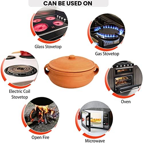 Ancient Cookware, Indian Clay Curry Pot, Medium, 8 Inch, 1.5 Quarts