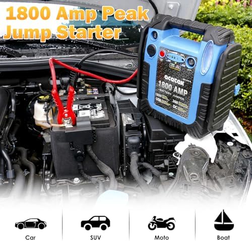 1800 Amp Jump Starter with Air Compressor, acetek Car Battery Jump Starter 260 PSI Tire Inflator