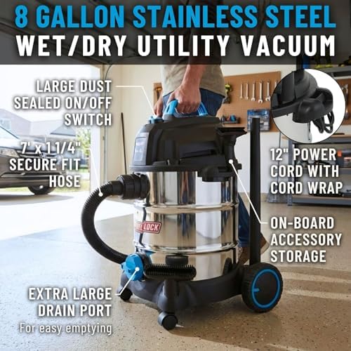 Channellock Wet/Dry Vac 8L04001S - Stainless Steel, 4.0 HP, Shopvac, Wetvac - 8 Gal