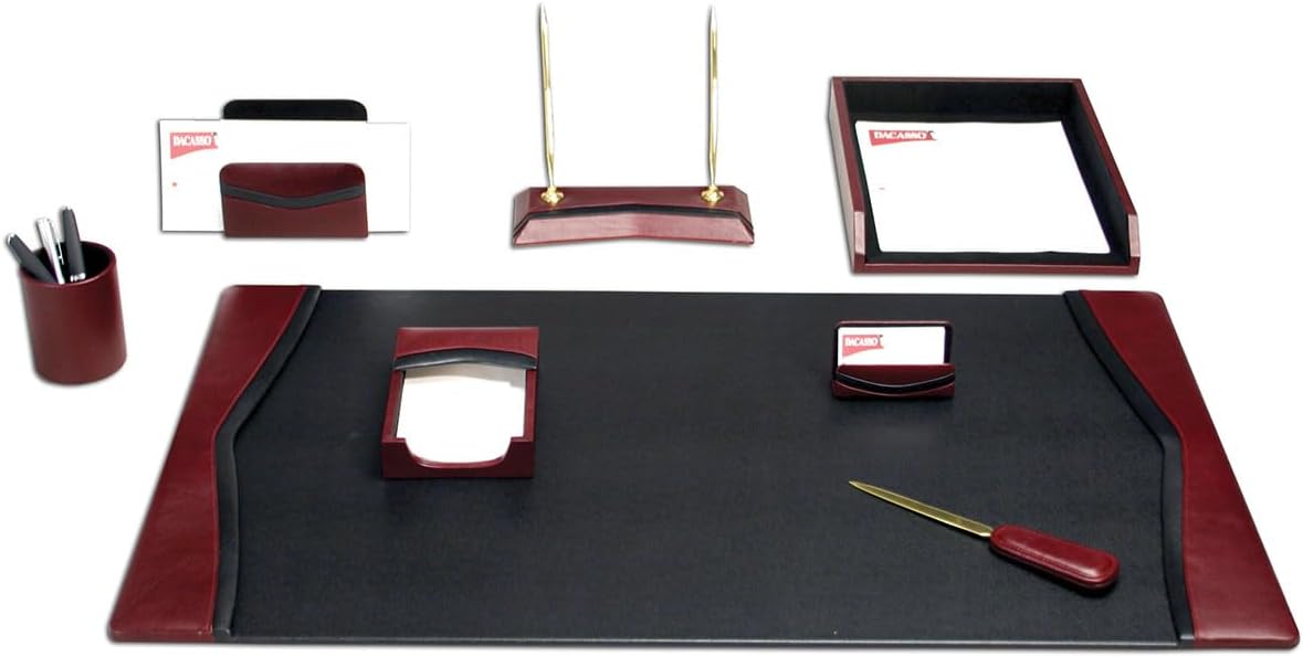 Dacasso Burgundy Leather Desk Set, 8-Piece