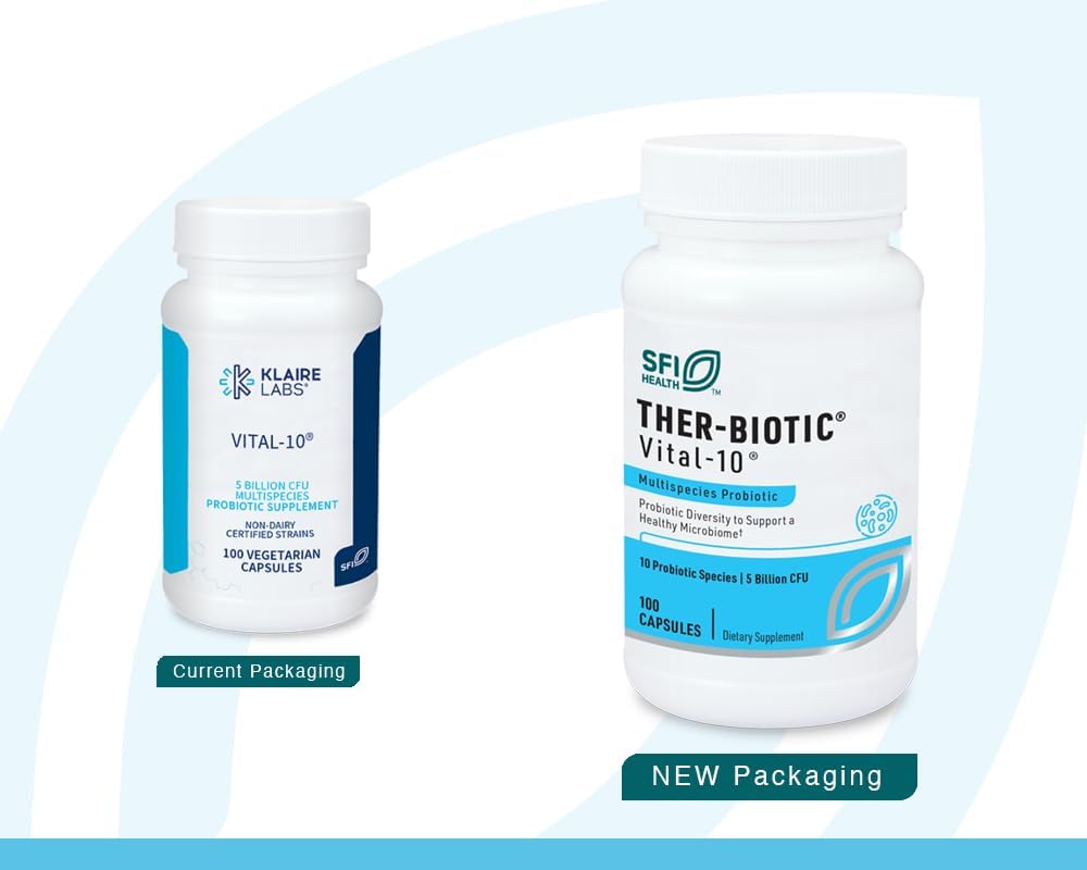Klaire Labs SFI Health Ther-Biotic Vital 10, 100 Capsules | Support Gut Health, A Balanced Microbiome & Immune Function, Multistrain Probiotic with Lactobacillus, Bifidobacterium & More