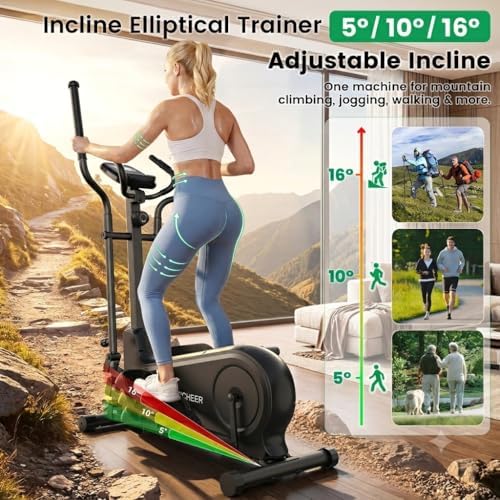 ANCHEER Elliptical Exercise Machine for Home, Foldable Magnetic Elliptical Trainer with 16" Stride, 16 Resistance Levels, Adjustable Pedals, LCD Monitor & Pulse Sensor, 550 LBS Weight Capacity