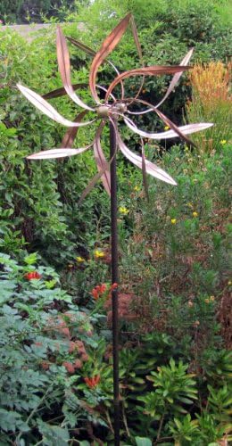 Kinetic Copper Wind Sculpture, Dual Spinner Dancing Willow Leaves