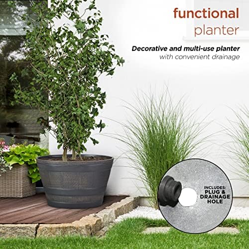 Alpine Corporation 11" Tall Indoor/Outdoor Barrel Shaped Planter