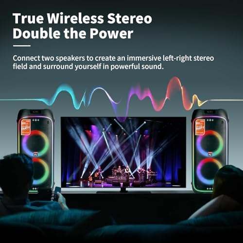 The platiunm DK65 Party Speaker Karaoke Systems for Adults with 2 Wireless Microphone, Bass and Treble Adjustment, with LED Lights, 23K Songs