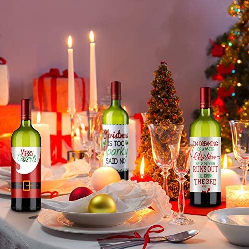 Blulu 12 Pcs Wine Bottle Labels Christmas, 6 Designs, Santa Claus Style