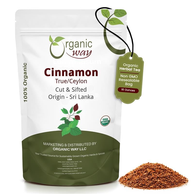 Organic Way True Ceylon Cinnamon Cut & Sifted Origin - Sri Lanka (8 Ounce)