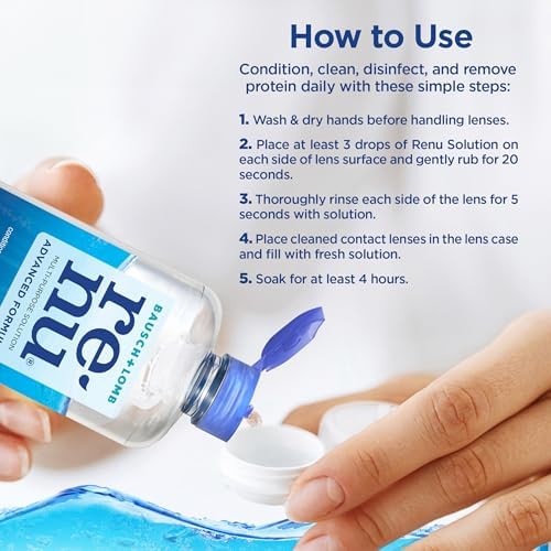 Renu Contact Lens Solution, Advanced Formula, Multi-Purpose Solution with Lens Case, Gently Cleans, Disinfects, Moisturizes & Hydrates Soft Lenses for All-Day Comfort, 12 Fl Oz (Pack of 2)