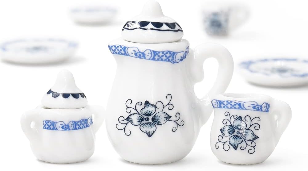 Odoria 1/12 Miniature Porcelain Tea Set 15Pcs Dollhouse Decoration Accessories, Grapes