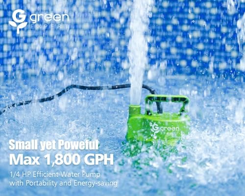 Green Expert Corrosion-Resistant Submersible Utility Pump, Tankless Water Heater Flush Kit Pump Replacement/Upgrade, 1/4HP 1800 GPH, 28FT Head