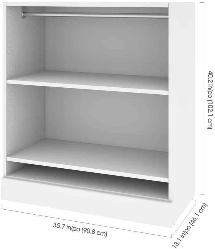 Bestar Versatile Small Closet Organizer, 36-inch White Wardrobe for Bedroom, Mudroom, Entryway, or Kitchen Pantry