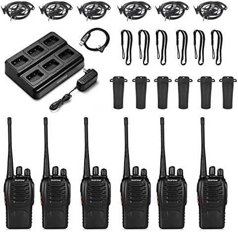 [6Packs] BAOFENG BF-888S Walkie Talkies for Adults, 1500mAh Battery, 16CH | With 6 Earpieces, Six-Way Charger Station, Programming Cable, for Teams