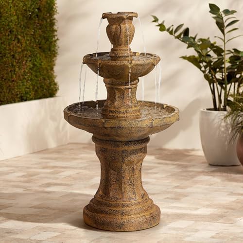 Tuscan Garden 41 1/2" Dark Stone Finish Traditional Tiered Outdoor Fountain | Large Italian Indoor Decor Faux Floor Waterfall Standing Water Feature