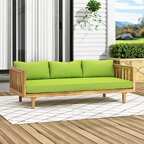 Christopher Knight Home Tina Outdoor 3 Seater Acacia Wood Daybed, Teak Finish, Light Grey