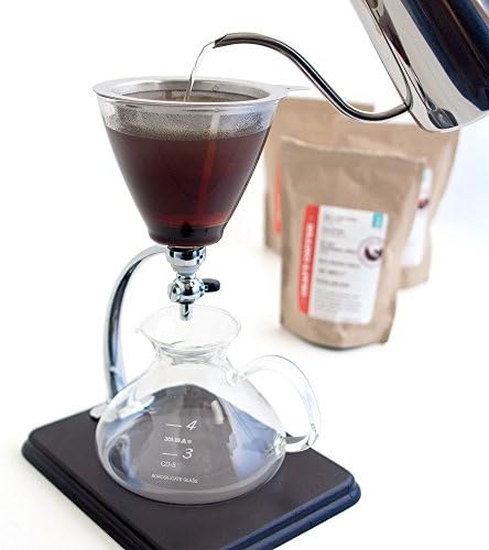 Yama Glass Silverton 16oz Coffee & Tea Brewer - Heat-Resistant Borosilicate Glass with Black Wood Base and Stainless Steel Filter