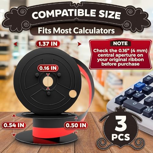 3 Pcs Canon MP11DX Calculator Ink Ribbon, Red/Black, 18ft x 0.5in | Compatible with Sharp EL-1197PIII, Porelon #11216 and Other Popular Models