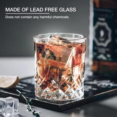 Qipecedm Drinking Glasses, 8 Piece Crystal Glass Cups, Mixed Glassware Set, 4 pcs Crystal Old Fashioned 11oz Highballs and 4 pcs 11oz Whiskey Glasses