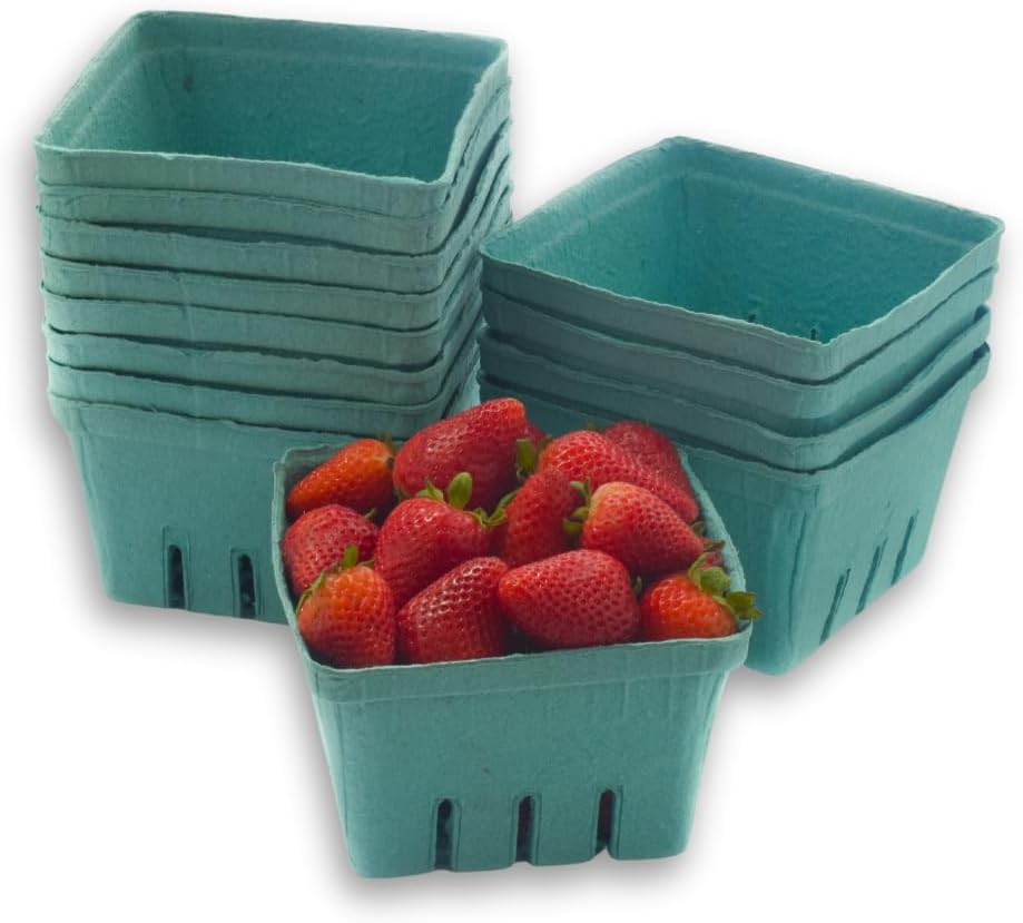 42 Pack QUART Green Molded Pulp Fiber Berry/Produce Vented Baskets for Fruit and Vegetable