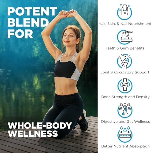 Nutrivein Multi Collagen Peptides Pills 2250 mg - 180 Capsules, 5 Types | Types I, II, III, V, X hydrolyzed peptides for women and men. Supports hair