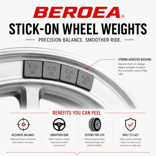 OCTOPUS BEROEA 500Pcs Zinc Black Coated Stick-On Balance Wheel Weight Lead-Free Cars SUVs Trucks Motorcycle Wheel Balancers w/Wider and 3M Tape 1oz