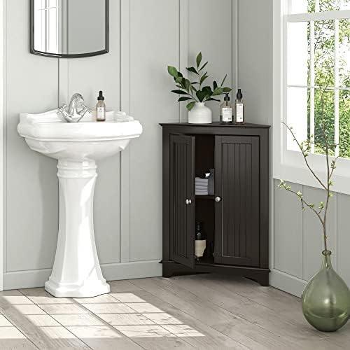Spirich Corner Bathroom Cabinet with Doors and Adjustable Shelf, White