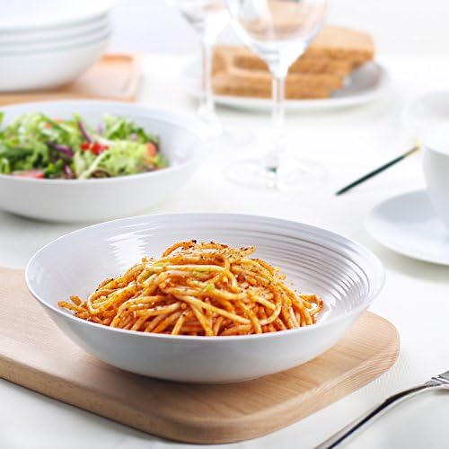 Y YHY 9" Pasta Bowls, 40oz Large Salad Bowls Set of 6, Wide Shallow Ceramic Bowls for Serving Soup, White Dinner Plates Set for Kitchen