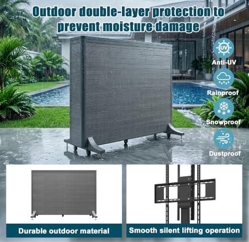 High-Grade Wood-Plastic Composite Outdoor TV Lift Cabinet, Mobile TV Stand on Wheels, Weatherproof Motorized TV Lift Stand