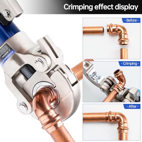 Copper Tube Fittings Hydraulic Pipe Crimping Tool with 1/2",3/4" and 1" Jaw Copper Pipe Press Crimper Pressing Pliers, with Pipe Cutter