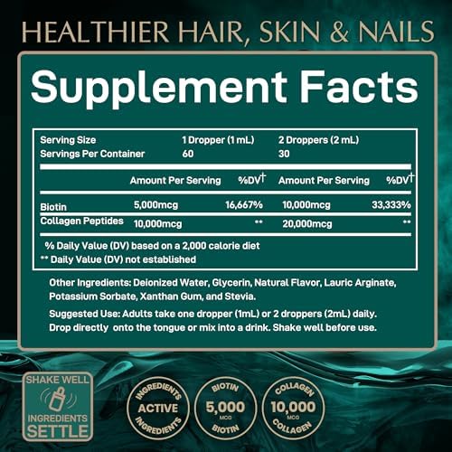 Liquid Collagen for Women and Men - 30, 000mcg Hydrolyzed Collagen Peptides Liquid with Biotin Vitamins for Hair, Skin
