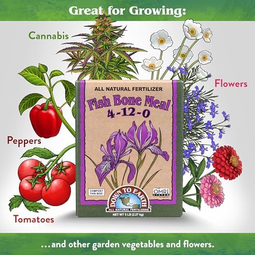 Down To Earth All Natural Fertilizers Organic Fish Bone Meal - 4-12-0, 5 lb | High Phosphorus Plant Food for Buds, Bulbs, Blooms, Flower Beds