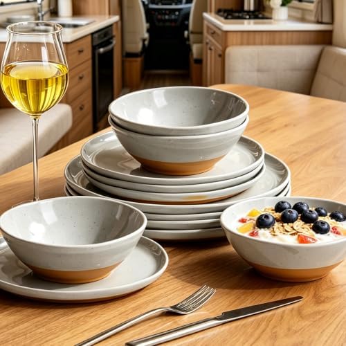 Melamine Dinnerware Sets, Plates and Bowls Sets 12 Pcs, Melamine Plates, Dish Set for 4, Unbreakable Dinnerware Set for Party, BPA Free