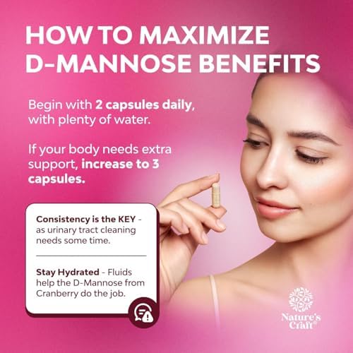D Mannose with Cranberry Supplement - Potent D Mannose 1000mg Capsules for Kidney Defense Support & Cleanse and Urinary Tract Health for Women & Men