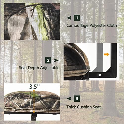 LDAILY Moccha 360 Swivel Hunting Chair, Camo Blind Chair with Detachable Backrest, Padded Seat, Height Adjustable Hunter Fishing Camping Stool