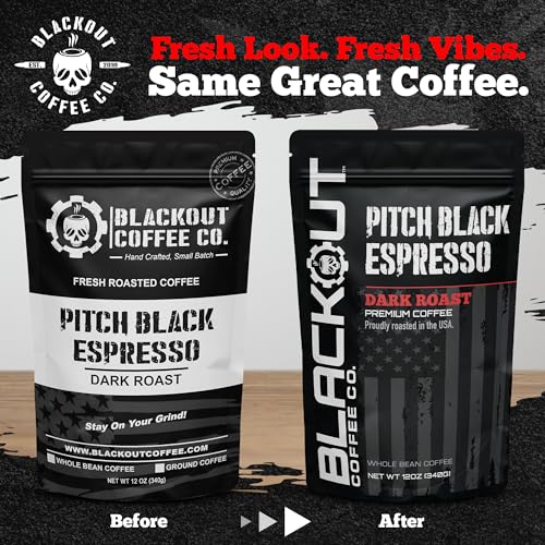 Blackout Coffee Pitch Black Espresso Whole Bean Coffee – Extra Dark Roast, European-Style, Powerfully Bold – Freshly Roasted 12oz Bag.