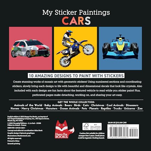 My Sticker Paintings: Cars: 10 Magnificent Paintings (Happy Fox Books) Sticker-by-Number for Kids 6-10 - F1, Motocross, Go-Karts, and Race Cars