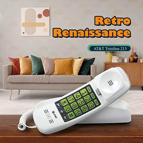 AT&T Trimline Corded Phone, No AC Power Needed, Extra Large Buttons, Visual Ringer, Lighted Keypad, 10-Number Speed Dial, Wall Mountable, White | 213